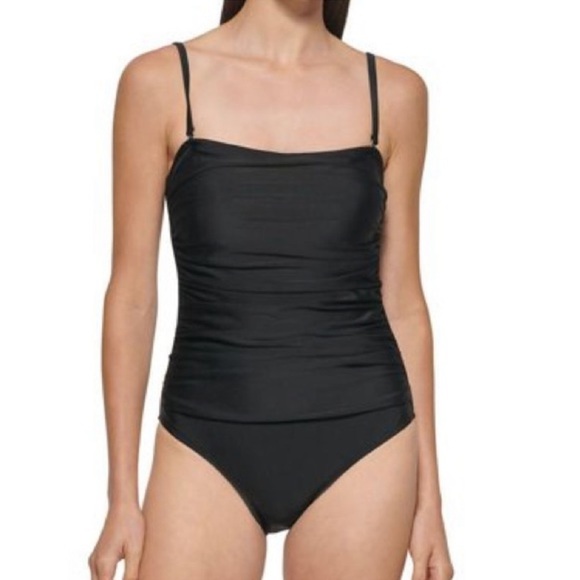 DKNY One Piece Swimsuit Black Ruched New With Tag NWT - Picture 3 of 8